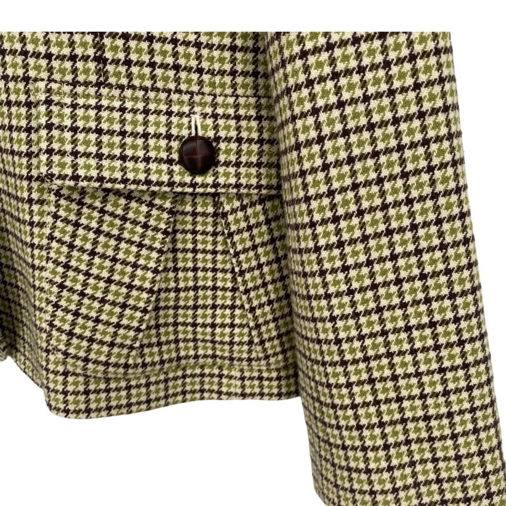 TALBOTS Houndstooth Brown Green wool viscose blazer jacket Excellent CLASSIC - Picture 2 of 10